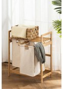 Resim Digithome Bambu 2 Bölmeli Kirli Sepetli Çamaşır Sepeti Raflı Banyo Düzenleyici Db-0007 Ahşap 