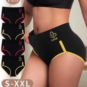 Resim 4 adet Kadın Yüksek Bel Külot - Zarif Düz Renk & Kontrast Trim Külot, Rahat Polyester Karışımı, Makinede Yıkanabilir - Bedenler S ila XXL, Bayanlar İçin İç Çamaşırı 
