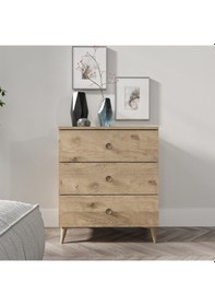 Resim Gardenya 3 Çekmeceli Meşe Şifonyer - Tamamı 1. Kalite Mdf 