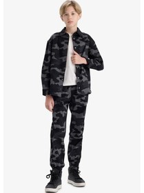 Resim Defacto Erkek Çocuk Oversize Geniş Kalıp Polo Yaka Kamuflaj Desenli Gabardin Uzun Kollu Gömlek F1507a825augr164 Gri 