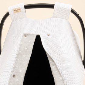 Resim Puset Örtüsü - Çift Taraflı - Beyaz Waffle - Gri Minik Yıldızlar 