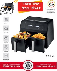 Resim Rexon Airfryer Yağsız Fritöz XL 4+4 8 Litre Dijital Ayrı Çift Hazneli Akıllı Pişirme Geniş Hacim Siyah 