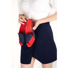 Resim Gondol Hakiki Deri Kadın Kombin Şık Ev Terliği MIK.900 - Kırmızı-Laci - 39 