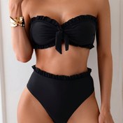 Resim 25SS Yaz Trend Dantel Bağcıklı Kadın Bikini Seti - Seksi Düz Renk Yüksek Esnek Kumaş, Plaj Tatilleri ve Havuz Kenarında Rahatlamak İçin Kolsuz Tasarım, Tatil Mayo | Bağcıklı Detay | Esnek Kumaş 