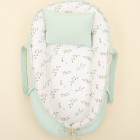 Resim Babynest ve Yastık - Çift Taraflı - Mint Muslin - Yapraklar 