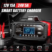 Resim 12V/24V Akıllı Şarj Cihazı ve Bakım Ünitesi, LCD Ekranlı, 15A Hızlı Şarj / 5A İzole Şarj Aşırı Akım / Voltaj / Isınma / Titreşim Korumalı EU Fiş (Type C) - Arabalar, Kamyonlar, Motosikletler için Güçlü 12V/24V Çözüm LiFePO4 Litium & Kurşun Asit Batarya Uyumlu 110-240V Gerilimi Dijital Sıcaklık Monitörli Otomatik Mod Manuel Kullanım İmkanı 