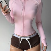 Resim Kadınlar İçin Atletik Fermuarlı Ceket - Tam Fermuar Ön, Esnek Spor Kıyafeti, Dik Yaka, Tüm Mevsim Spor ve Günlük Kullanım Mont (Makinede Yıkanabilir) - Siyah/Kontrast Detaylar, Spor Giyim, Modern Sportif Tasarım, Şık Kumaş 