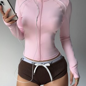 Resim Kadınlar İçin Atletik Fermuarlı Ceket - Tam Fermuar Ön, Esnek Spor Kıyafeti, Dik Yaka, Tüm Mevsim Spor ve Günlük Kullanım Mont (Makinede Yıkanabilir) - Siyah/Kontrast Detaylar, Spor Giyim, Modern Sportif Tasarım, Şık Kumaş 