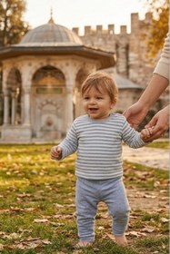 Resim Miespiga Unisex Bebek Çizgili Pijama Takımı 