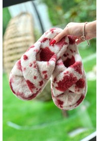 Resim Tonny Black Desenli Peluş Çapraz Kadın Bordo Ev Terliği Tbtbr015 Bordo 