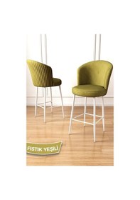 Resim Canisa Fora Serisi 1 Adet Fıstık Yeşili Sandalye Ada Mutfak Bar Sandalyesi Beyaz Metal Ayak Babyface Kumaş Sandalyeler Fıstık Yeşili Ayaklar Beyaz 