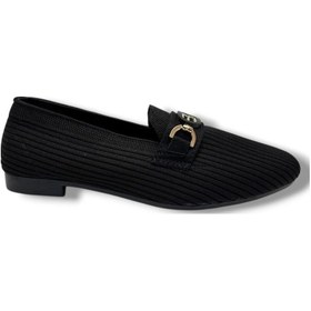 Resim Ceylan Shoes 160-26 Triko Taşlı Toka Anatomik Kadın Babet Sıyah 
