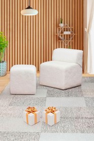 Resim YAPKAR Çay Seti Tekli Koltuk Berjer Ve Kare Küp Puf Takımı Yeni (SALON, BALKON, OFİS) 2 Li Takım 