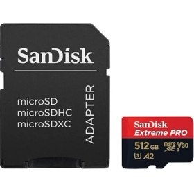 Resim 512 GB Extreme Pro Microsdxc Kart + Sd Adaptörü + Rescuepro Deluxe, 200 Mb/sn'ye Kadar, A2 Uygulama Performansı, Uhs-I, Sınıf 10, U3, V30 ile 