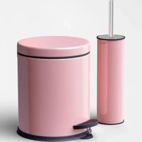 Resim Eko Serisi Ayak Basmalı Özellikli 2'li Banyo Seti 3 Litre Çöp Kovası ve Kolozet Fırçası Paslanmaz Pembe 