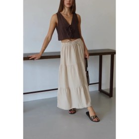 Resim Luord-Store Müslin Kumaş Keten Uzun Etek Bej Pt 