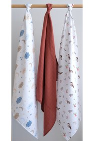 Resim runbaby ( 3 Adet ) 100x75cm %100 Pamuk 3'lü Müslin Örtü Set 