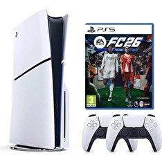 Resim Sony Playstation 5 Slim CD'li Oyun Konsolu +2. Dualsense Kol + PS5 FC26 (İthalatçı Garantili) 