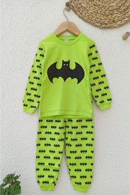 Resim Unisex Çocuk Yeşil Batman Desenli Pijama Takımı 