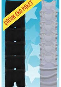 Resim Uniquetrenders Erkek Çocuk İkili Set Pamuklu Penye 6 Atlet 6 Boxer Gri - Siyah 