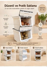 Resim 2 Li Gri Tekerlekli Sebzelik Patates Soğan Sepeti Modern Organizer Patateslik Basic Soğanlık 24 L Gri-beyaz 