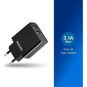 Resim Philips DLP2610/12 2 Usb-A 5 V/3.1A Hızlı Şarj Adaptör- Siyah 
