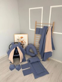 Resim %100 Pamuk 9 Parça Çift Taraflı İndigo Muslin Vizon Pike Set İndigo 