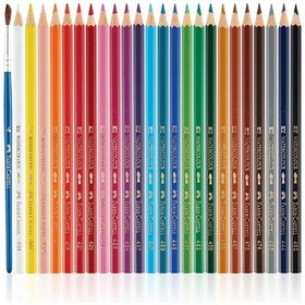 Resim Faber-Castell Karton Kutu Sulu Boya Kalemi, 24 Renk, Suda Çözünebilir, Fırça ve Kalem Hediyeli 