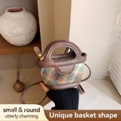 Resim Kadınların Trendy Elmas Izgara Çapraz Çanta - Fermuarlı Kapaklı Mini Elde Taşınabilir Kova Çantası, Sentetik, Siyah ve Beyaz Checkered Tasarım, Günlük Kullanım İçin, Çapraz Çanta, Çok Yönlü El Çantası, Şık Aksesuar, Metalik Donanım Detayları 