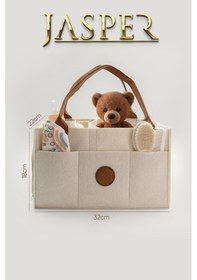 Resim Jasper Taba Deri Kulplu Kapaklı Bej Keçe Anne Bebek Bakım Çantası Bej 