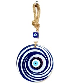 Resim Nazar Boncuklu Lacivert Ve Beyaz Renkli Füzyon Cam Duvar Süsü 