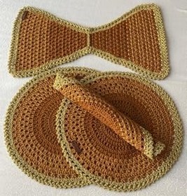 Resim Defnelam Amerikan Servis El Örgü Yuvarlak Supla ve Runner Seti 6 Kişilik (Turuncu) 