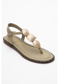 Resim Luvishoes Luvi Shoes Helen Yeşil Hakiki Deri Parmak Arası Gold Tokalı Kadın Sandalet Yeşil 