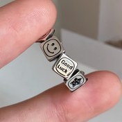Resim 1pc Vintage Tarzı Antik Gümüş Kaplama Çinko Alaşım Çift Katman Gülümseyen Yüz Açık Yüzük, Ayarlanabilir Retro Kore Japon Tarzı Alfebet Örgü Yüzük Kadınlar İçin 