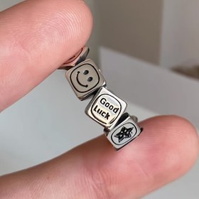 Resim 1pc Vintage Tarzı Antik Gümüş Kaplama Çinko Alaşım Çift Katman Gülümseyen Yüz Açık Yüzük, Ayarlanabilir Retro Kore Japon Tarzı Alfebet Örgü Yüzük Kadınlar İçin 