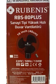 Resim Rubenis RBSR80 Plus 130W Siyah Duvar Vantilatör 