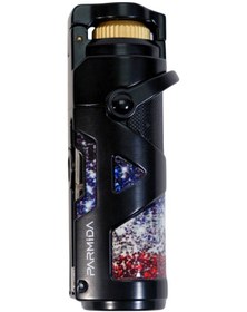 Resim Parmida Tek Torch Pürmüz Siyah Desenli Metal Puro Çakmağı 