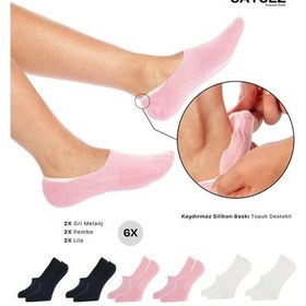 Resim Saysez Bambu Kadın Babet Siyah-beyaz-pembe Çorap Dikişsiz Görünmez Kaydırmaz Topuk Silikonlu Premium 6'lı Renkli 