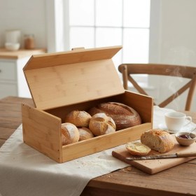 Resim Bambu Ekmek Kutusu - Ekmek Dolabı, Çok Amaçlı Ekmeklik, Doğal Bambu Saklama Kutusu (40X23X14CM) - Mutfak, Tezgah ve Kiler Için 
