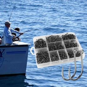 Resim 1600 Adet Balık Oltası Seti - Dairesel Düzleştirilmiş Tırtıklı Deniz Balıkçılığı Kaya Balıkçılığı Kanca ile Boru No. 9-16 Ise Ni Balıkçılık Aksesuarları Tuzlu ve Tatlısu Levrek için 