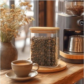 Resim Cam Kavanoz Seti Bambu Kapaklı Hava Almaz 4lü Kavanoz Takımı Orta Boy 1000 Ml Krem 