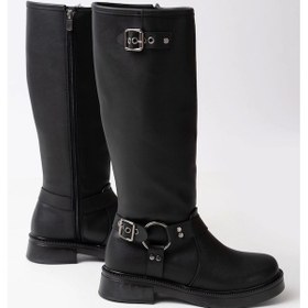 Resim 02-312 Siyah Toka Aksesuarlı Fermuarlı Günlük Kadın Çizme Çok Renkli 