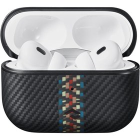 Resim Airpods Pro 2 Kılıf Magsafe Şarj Özellikli 600D Aramid Fiber Pitaka Orchestra Serisi Rhapsody Kılıf Siyah-Mavi 
