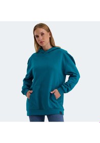 Resim Slazenger VIOLENCE Kadın Kapüşonlu Cepli Oversıze Petrol Sweatshirt 