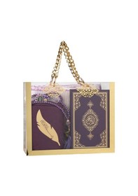 Resim Kuran + Seccade + Tesbih + Zikirmatik + Ayraç Hediye Seti Çanta Boy, Mor 