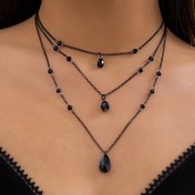 Resim 3 Parça Vintage Şık Siyah Kristal Kolye Seti, Günlük ve Parti Giyimleri İçin Alaşımlı Gotik Tarzlı Yığılmış Kolyeler, Kaplama Yok - Tüm Mevsim Aksesuarı 