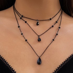 Resim 3 Parça Vintage Şık Siyah Kristal Kolye Seti, Günlük ve Parti Giyimleri İçin Alaşımlı Gotik Tarzlı Yığılmış Kolyeler, Kaplama Yok - Tüm Mevsim Aksesuarı 