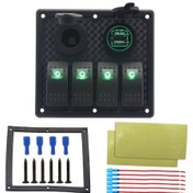Resim Lemestar 2021 Yeni 4'lü Pbt Panel Anahtar - Yeşil Işıklı 3p + 5v 4.8a Usb Şarj + Sigara Çakmağı Portu 