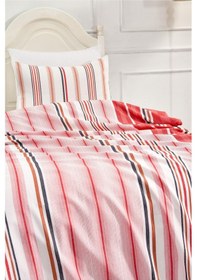 Resim Pamuklu Krem Tek Kişilik Çarşaflı Nevresim Takımı 160x220 Kırmızı 