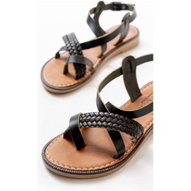 Resim 205-09 Siyah Ortopedik Hakiki Deri Kadın Sandalet Bej 